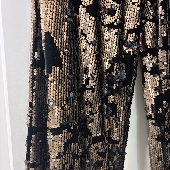 Animari Black and Gold Velvet Sequin Pants - Picture 3 of 9